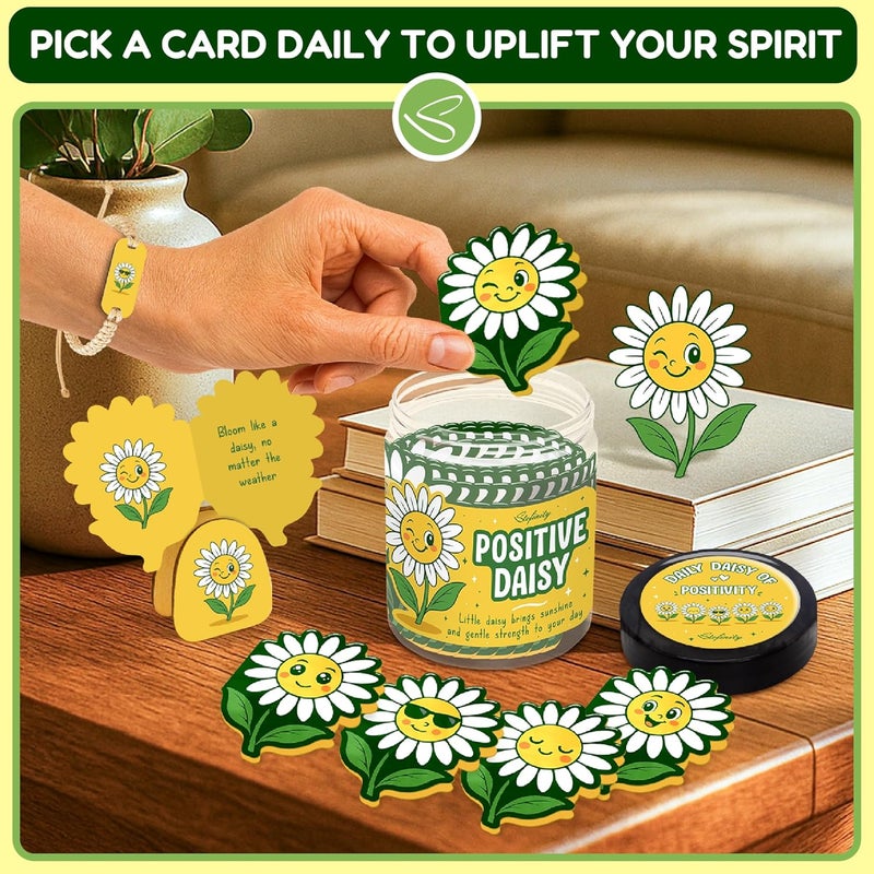 STOFINITY Positive Daisy Gifts For Women - Emotional Support Flowers For Teachers Appreciation Gifts, Jar of Positive Affirmations Cards For Teens, Inspirational Gift Cute Desk Accessories - Image 4